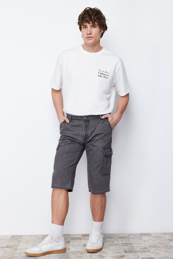 Trendyol Trendyol Anthracite Regular Waist Cargo Pocket Bermuda Denim Shorts