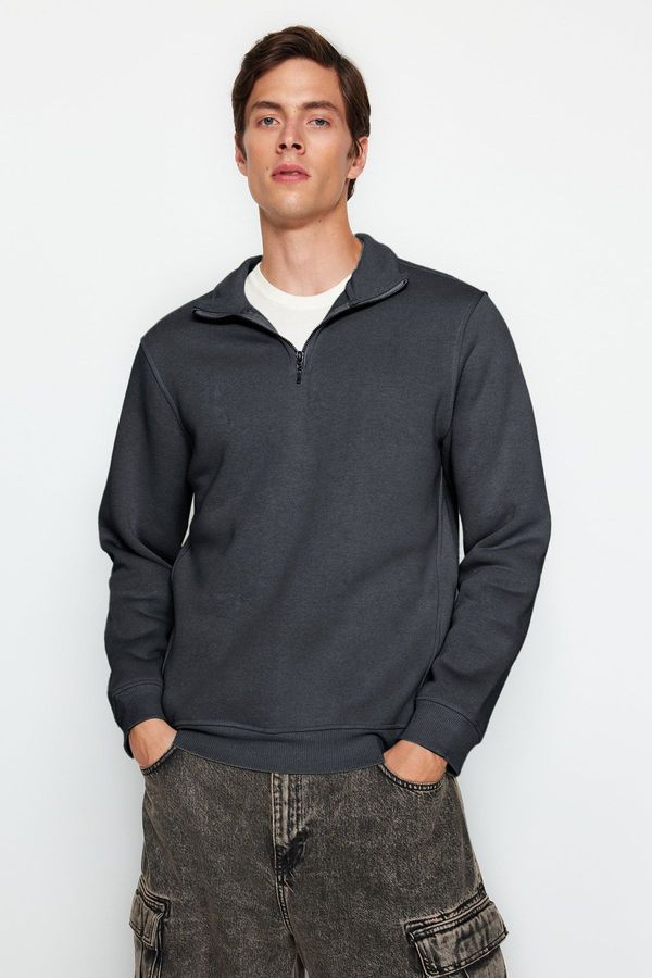 Trendyol Trendyol Anthracite Regular/Normal Cut Stand Collar Zippered Warm Basic Sweatshirt