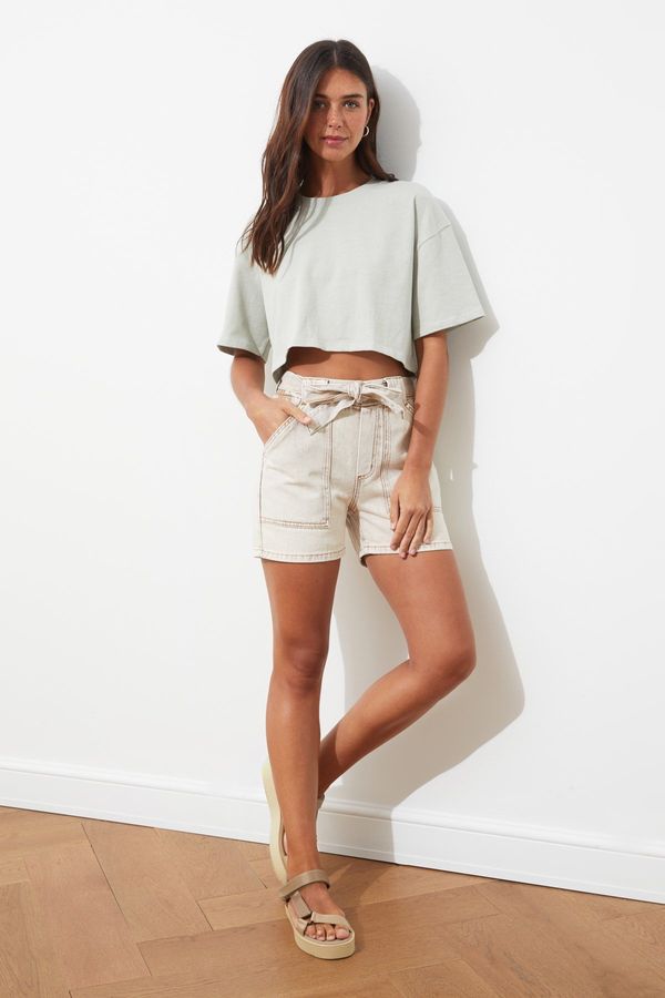 Trendyol Trendyol Beige Lacing Detailed Denim Shorts