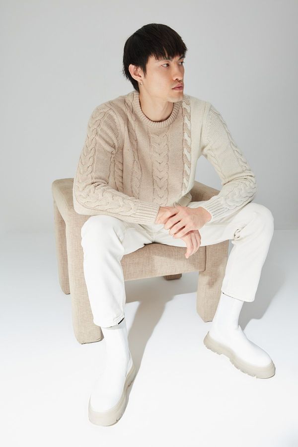 Trendyol Trendyol Beige Men's Slim Fit Crew Neck Hair Knit Sweater