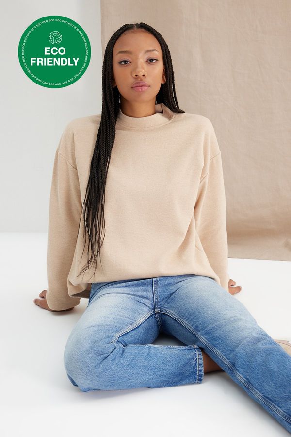 Trendyol Trendyol Beige More Sustainable Thessaloniki/Knitwear Look Relaxed/Comfortable Fit High Neck Knitted Blouse