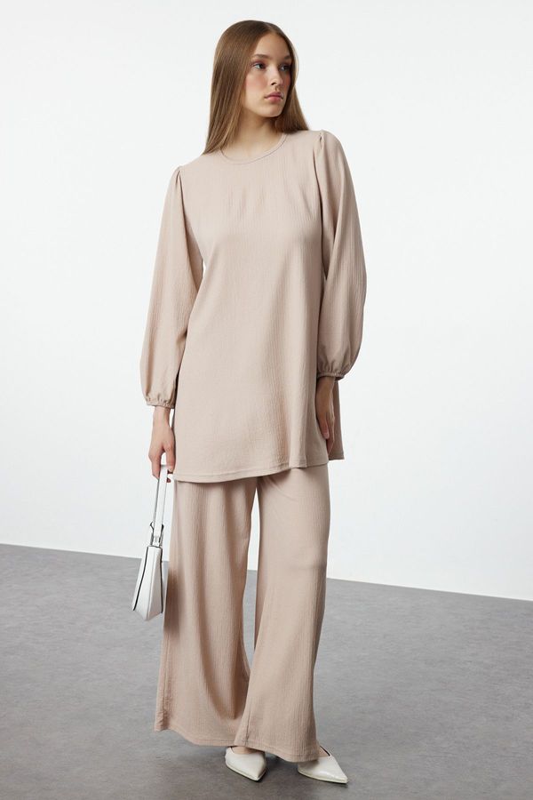 Trendyol Trendyol Beige Oversize Knitted Top-Bottom Set