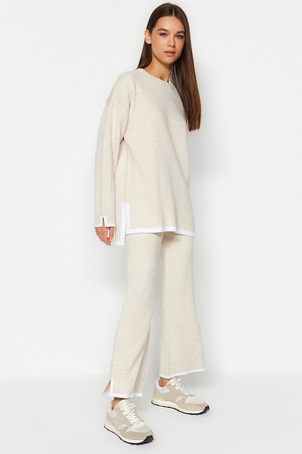 Trendyol Trendyol Beige Wide Fit Contrast Color Knitwear Two Piece Set
