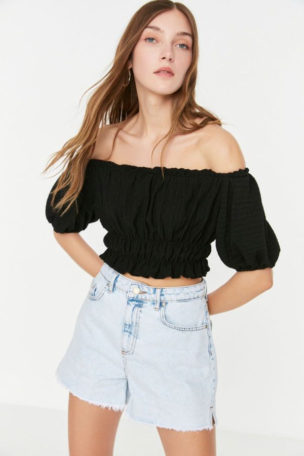 Trendyol Trendyol Black Carmen Collar Wrap Crop Knitted Blouse