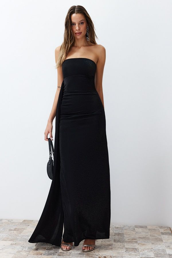 Trendyol Trendyol Black Glitter Knitted Long Elegant Evening Dress
