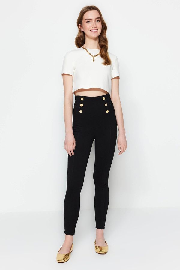 Trendyol Trendyol Black Gold gumb detaljan high waist interlock pametne pletene tajice