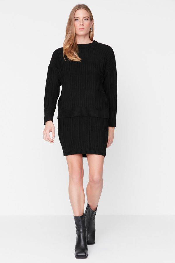 Trendyol Trendyol Black Knitted Detailed Knitwear Top and Bottom Set