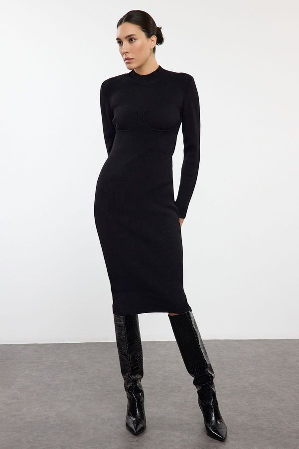 Trendyol Trendyol Black Midi Knitwear Corset Detail Soft Texture Dress