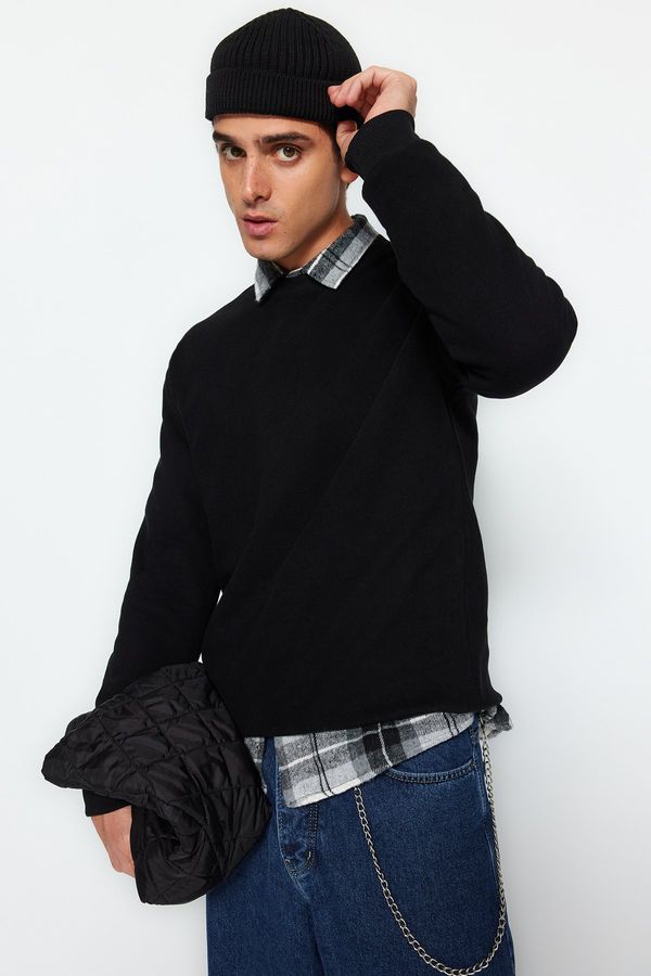 Trendyol Trendyol Black Regular/Normal Cut Crew Neck Premium Thessaloniki Sweatshirt