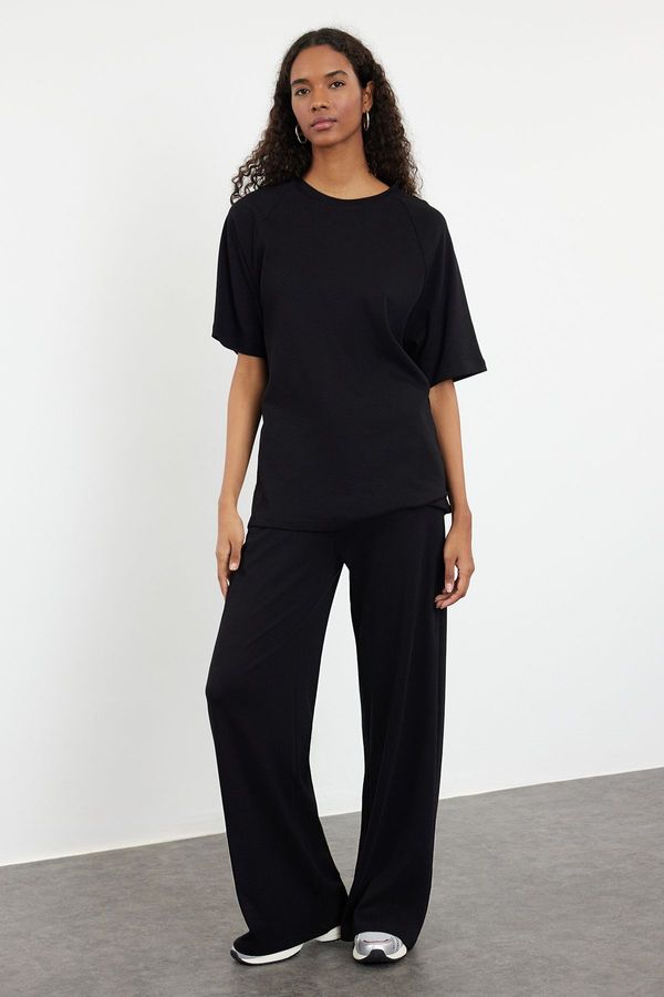 Trendyol Trendyol Black Relaxed/Comfortable Fit Wide Leg/Wide Leg Knitted Bottom-Top Set