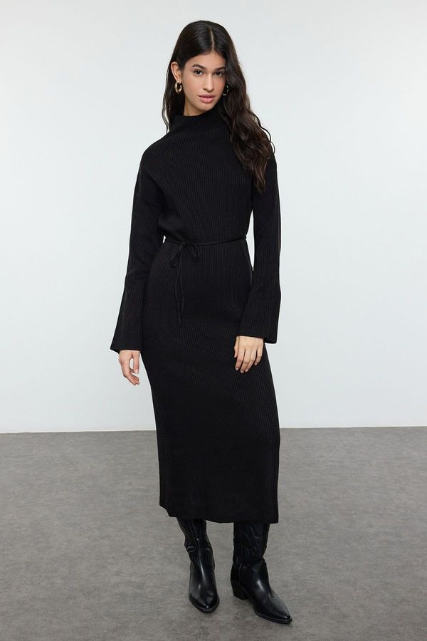 Trendyol Trendyol Black Rib/Camisole Belted Knitwear Dress
