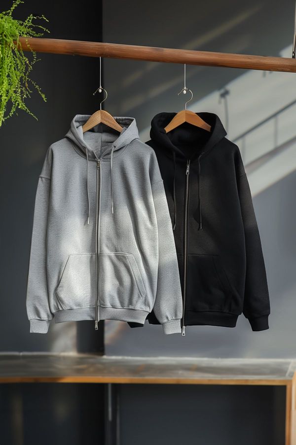 Trendyol Trendyol Black-Snow Melange 2-Pack Regular/Normal Cut Inside Polar Fleece/Warm Sweatshirt