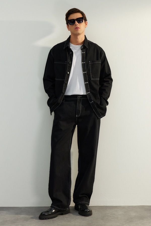 Trendyol Trendyol Black Wide Cut Contrast Stitching Jeans Jeans