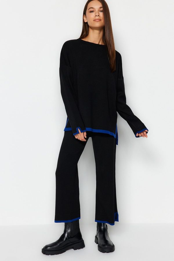 Trendyol Trendyol Black Wide Fit Contrast Color Knitwear Two Piece Set