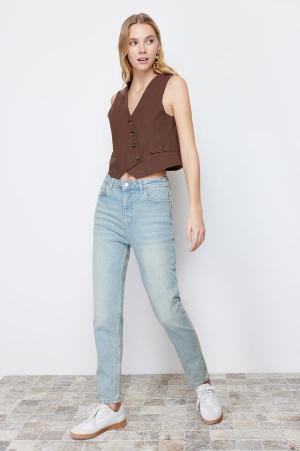 Trendyol Trendyol Blue Faded Effect Vintage High Waist Slim Mom Jeans