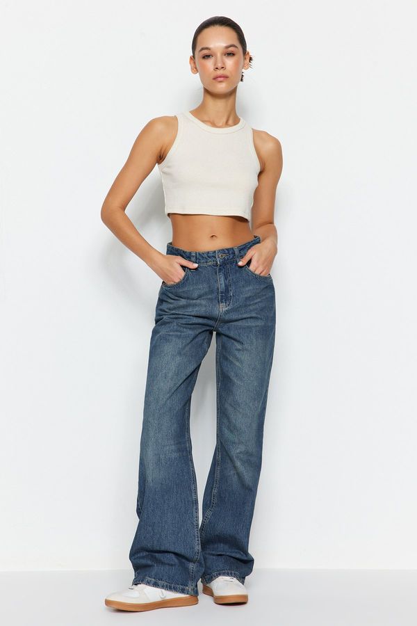 Trendyol Trendyol Blue Faded Effect Vintage High Waist Wide Leg Jeans