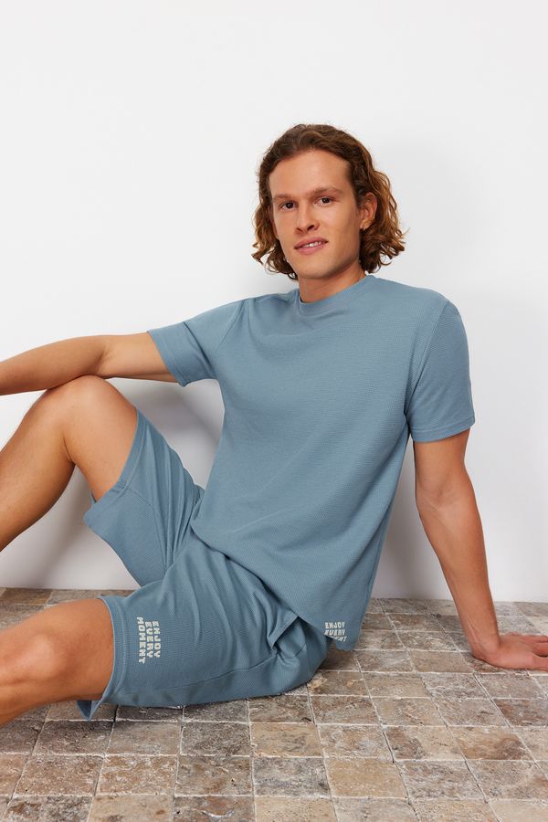 Trendyol Trendyol Blue Regular Fit Waffle Pajamas Set