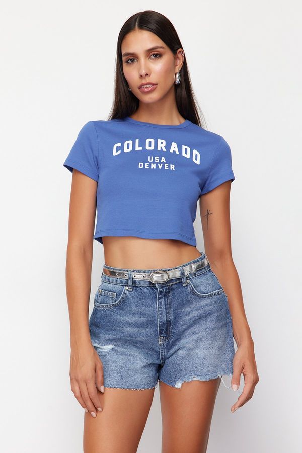 Trendyol Trendyol Blue Ripped High Waist Denim Shorts