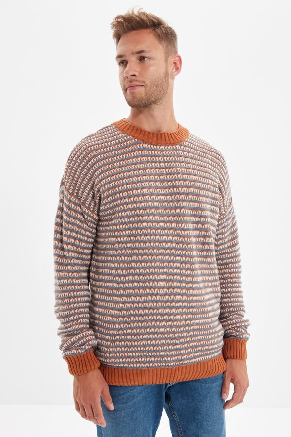 Trendyol Trendyol Camel Regular Crew Neck Jacquard Sweater