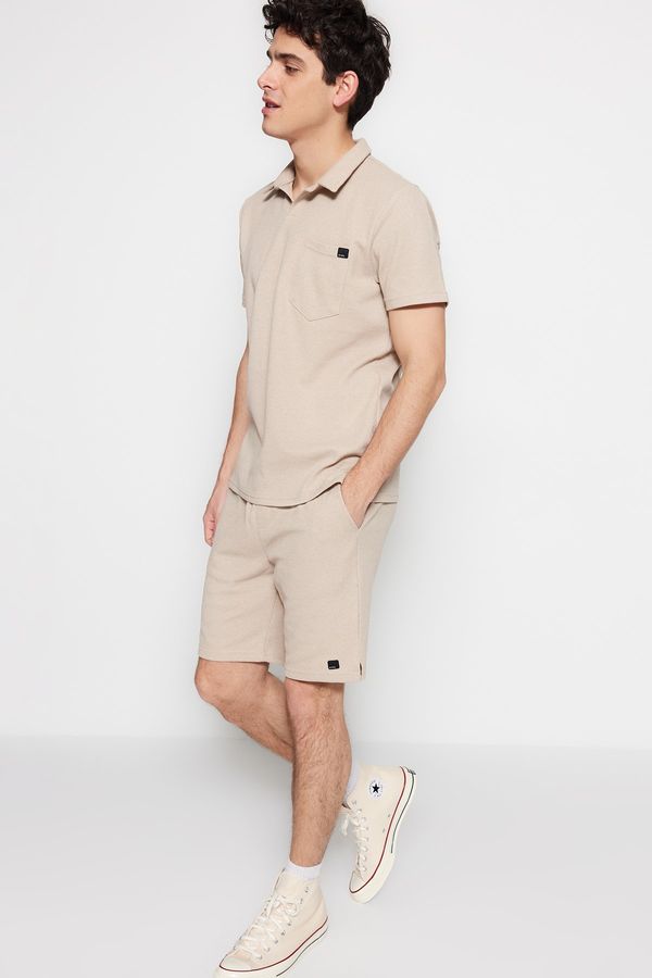Trendyol Trendyol Camel Regular/Normal Fit Textured Fabric Labeled Polo Neck Tracksuit Set