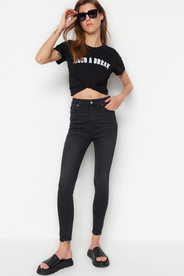Trendyol Trendyol crne skinny traperice visokog struka s poderanim nogama