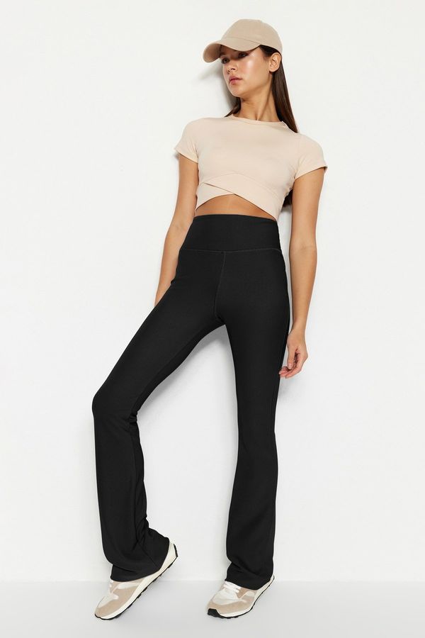 Trendyol Trendyol crno okupljanje i rebrasta camisole yoga sportske tajice