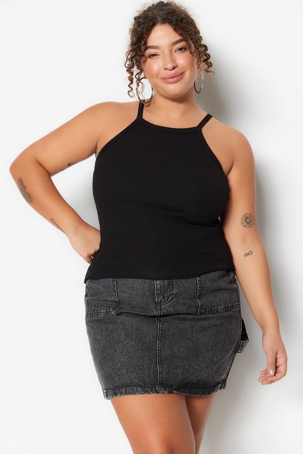 Trendyol Trendyol Curve Black Barbell Collar Basic Knitted Tank Top
