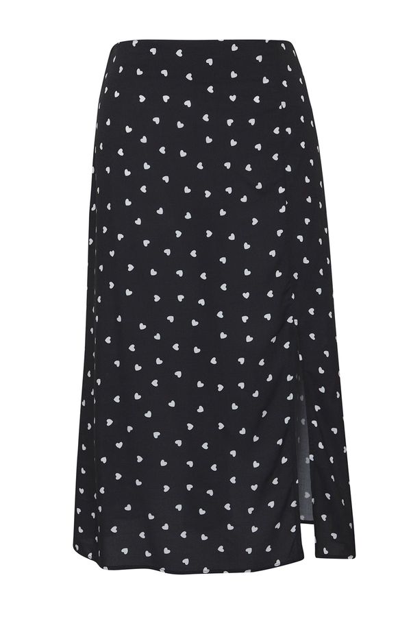 Trendyol Trendyol Curve Black Heart Patterned Slit Unlined Midi/Medium Length Viscose Woven Skirt