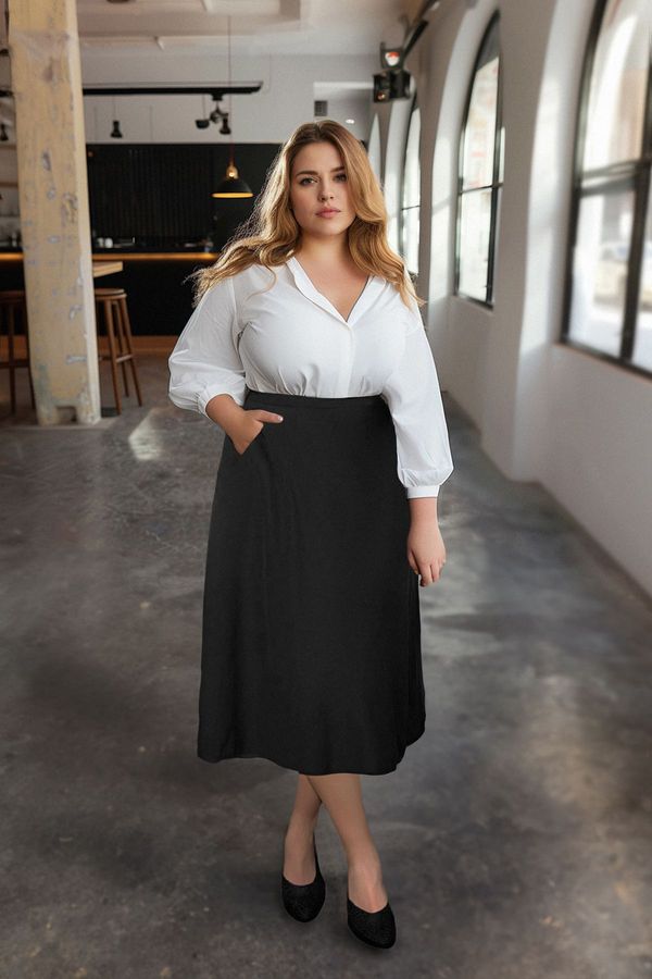 Trendyol Trendyol Curve Black Maxi Zippered Elastic Back Woven Plus Size Skirt