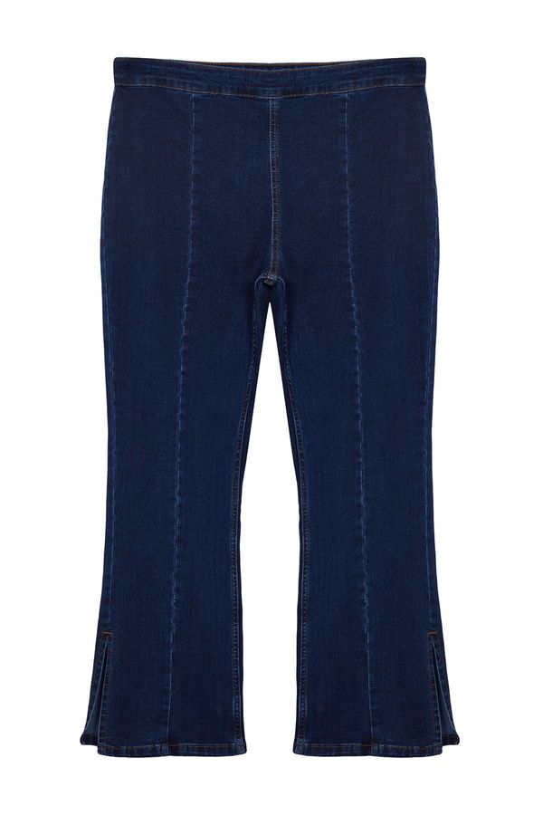 Trendyol Trendyol Curve Dark Blue Stitching Detailed Flare Leg Plus Size Jeans