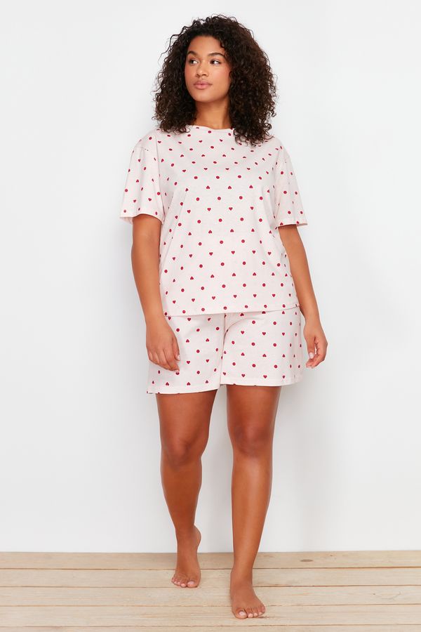 Trendyol Trendyol Curve Light Pink Heart Pattern Knitted Pajamas Set
