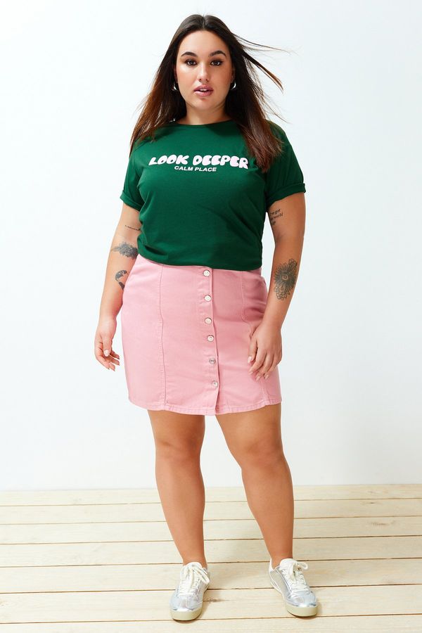 Trendyol Trendyol Curve Pink Buttoned Mini Denim Skirt