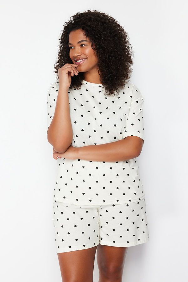 Trendyol Trendyol Curve White Heart Pattern Knitted Pajamas Set