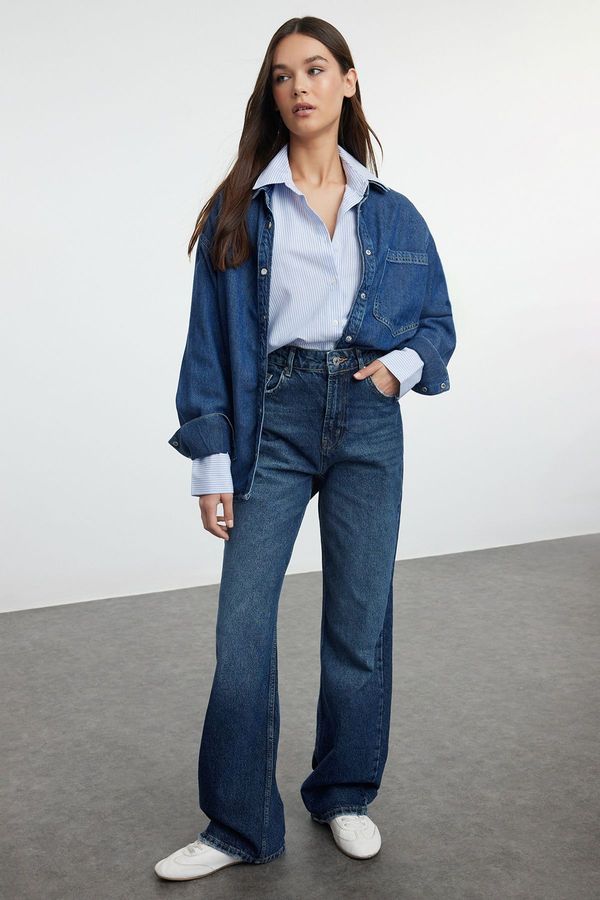 Trendyol Trendyol Dark Blue High Waist Wide Leg Jeans