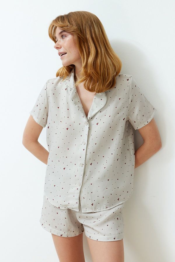 Trendyol Trendyol Ecru 100% Cotton Heart Muslin Woven Pajama Set