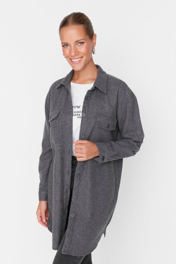 Trendyol Trendyol Gray Double Pocket Detailed Winter Shirt