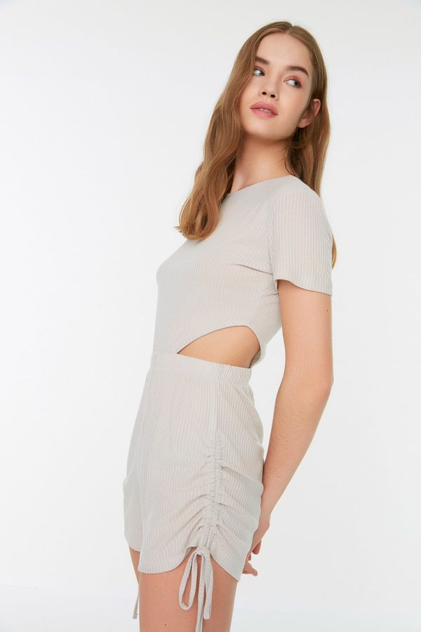 Trendyol Trendyol Gray Knitted Jumpsuit with Window/Cut-Out Detail, Corduroy