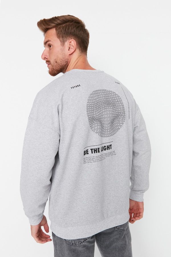 Trendyol Trendyol Gray Oversize/Wide Cut Long Sleeve Fleece Inside Mystic Printed Sweatshirt