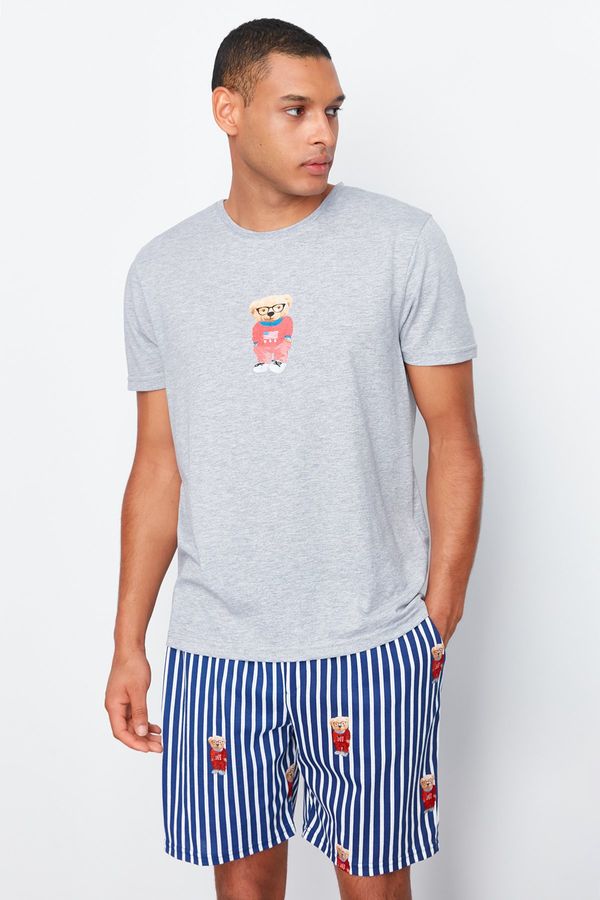 Trendyol Trendyol Gray Regular Fit Printed Knitted Pajama Set with Shorts