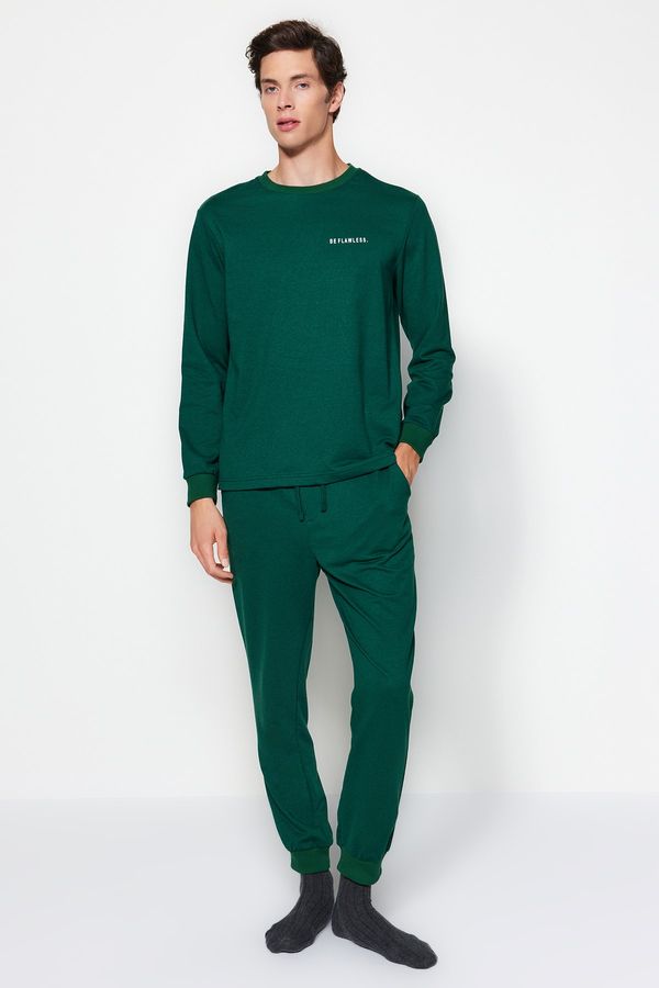 Trendyol Trendyol Green Regular Fit Printed Knitted Pajamas Set