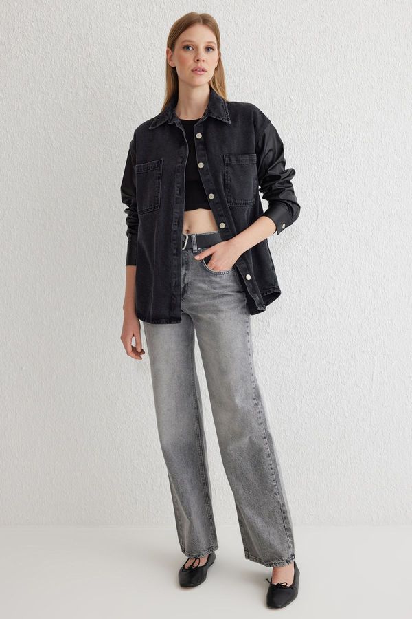 Trendyol Trendyol Grey High Waist Wide Leg Jeans