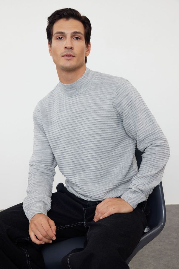 Trendyol Trendyol Grey Slim Fit Half Turtleneck Textured Knitwear Sweater
