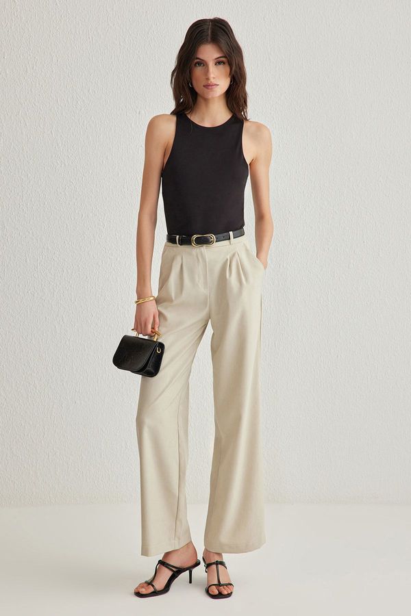 Trendyol Trendyol Grey Wide Leg Pleated Woven Trousers