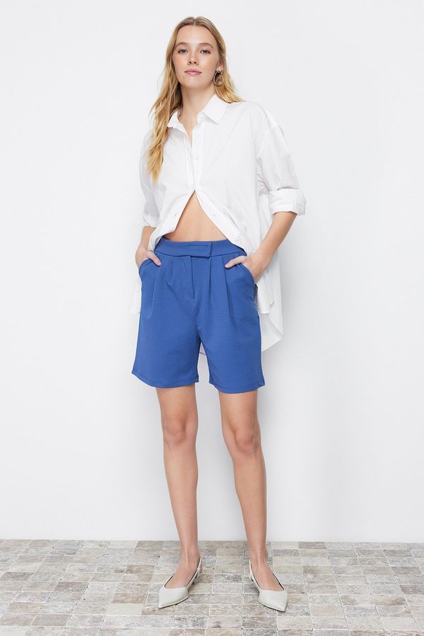 Trendyol Trendyol Indigo Pleated Knitted Shorts with Velcro Closure & Bermuda