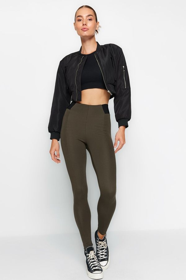 Trendyol Trendyol kaki high waist interlock pletene tajice s elastičnim strukom