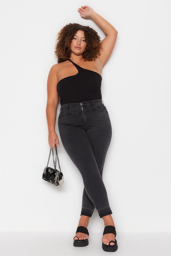 Trendyol Trendyol krivulja Antracit Rise struk hlače u boji blokirane fleksibilne skinny traperice