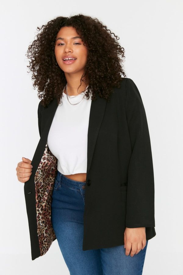 Trendyol Trendyol krivulja crna leopard obloga detaljna sako tkana jakna