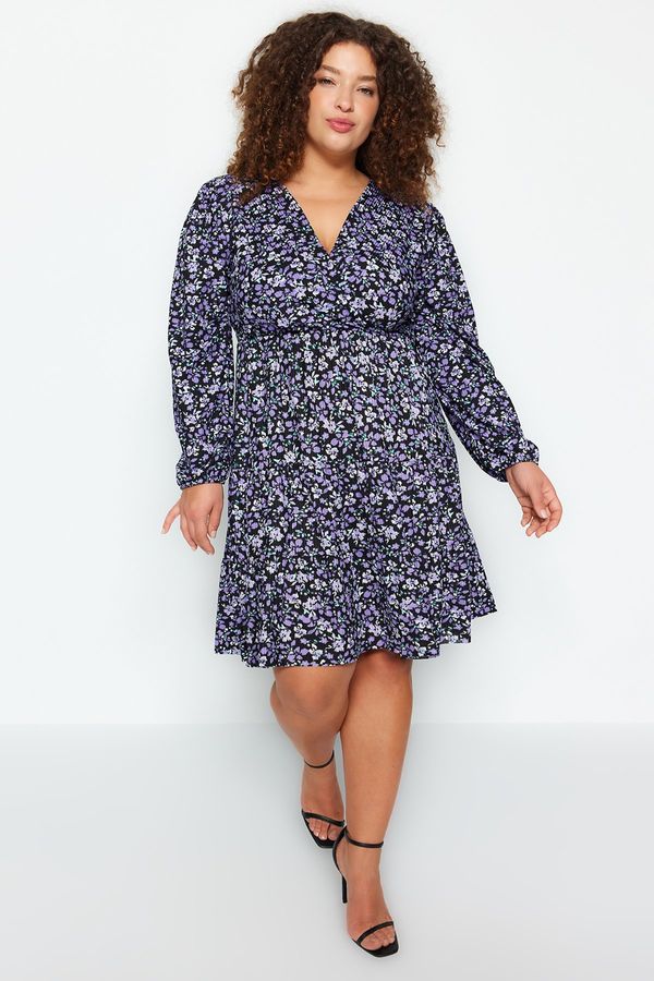 Trendyol Trendyol krivulja ljubičasta točkasta točka A-line mini pletena plus size haljina