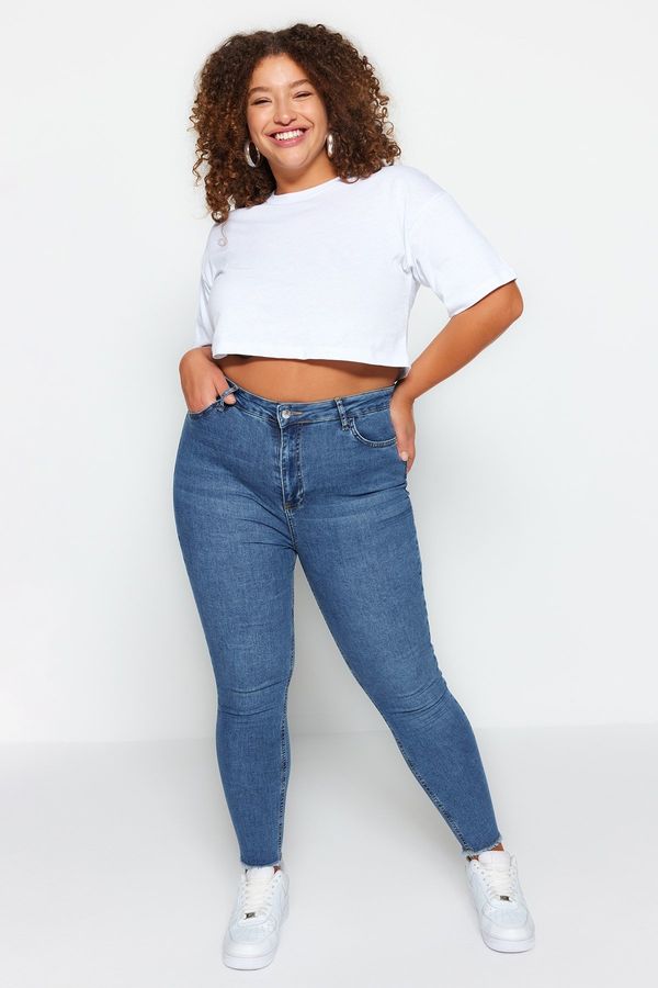 Trendyol Trendyol krivulja plavi uspon struk džep detaljne fleksibilne skinny traperice