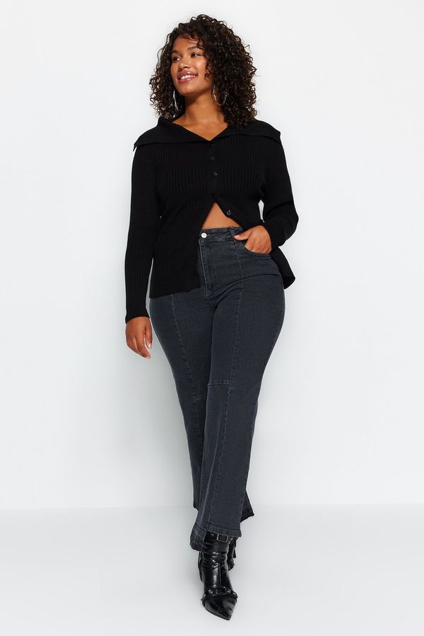 Trendyol Trendyol krivulja sivi visoki struk dodatne značajke nisu dostupne ravne plus size traperice